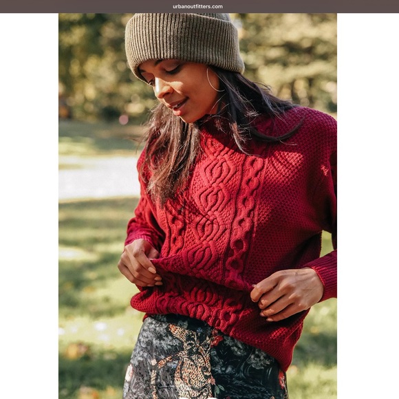 Urban Outfitters Sweaters - URBAN OUTFITTERS Maroon Cable Knit Turtleneck Sweater